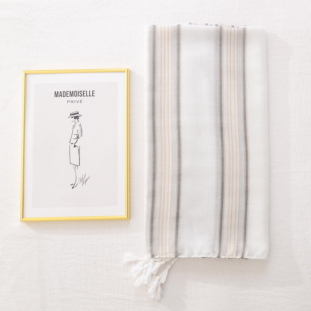 Japonés retro artístico todo fósforo bufanda de seda de viaje chal línea recta color a juego patrón de rayas verticales de algodón y lino sensación bufanda