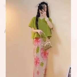 跨境跨境跨境跨境扎染绝美半身裙中长裙2026女夏开叉感显瘦a字法
