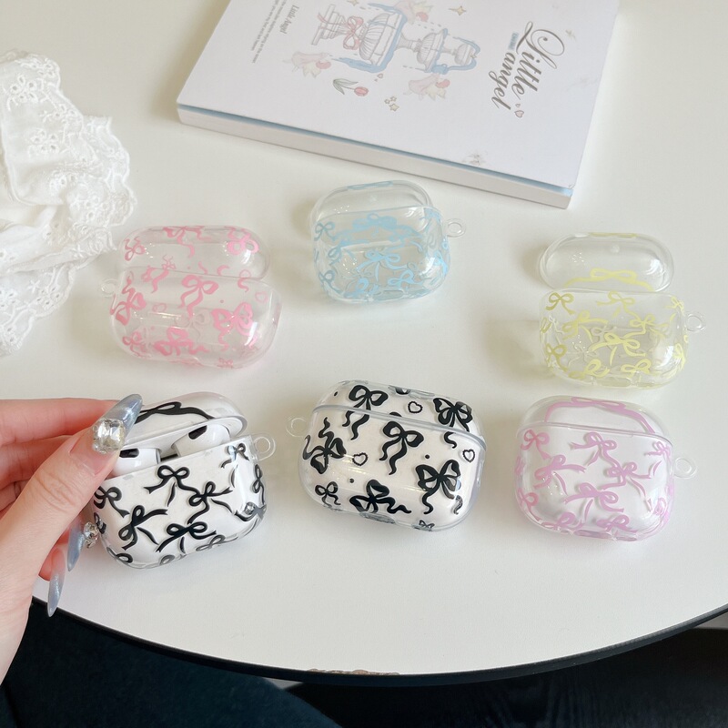 Ins Bow-Knot Transparent Earphone Case Suitable for Apple Airpodspro3 Protective Cover 4Th Generation Earphone Case Cute