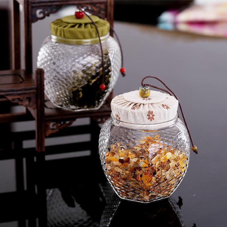 Patrón de martillo creativo tarro de té de vidrio al por mayor tarro de almacenamiento de vidrio borosilicato tarro sellado transparente tarro de almacenamiento de granos