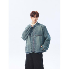 2025秋装新款男士双拉链设计水洗做旧立领牛仔外套高级感潮牌上衣