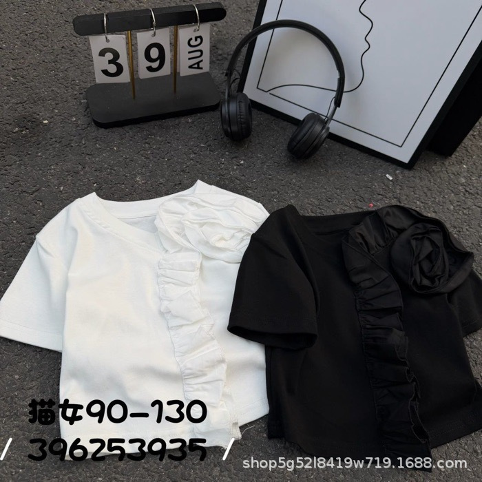 织幼儿童体恤90-130码2026夏款女孩韩版洋气花朵T恤  名9625