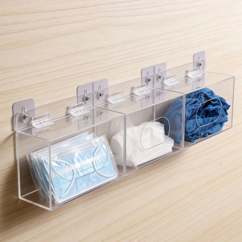 Acrylic Transparent Wall-Mounted Mask Holder for Entryway, Storage Box for Gloves, Disposable Hats, Wet Wipes, and Tissues Acrylic Transparent Wall-Mounted Mask Holder for Entryway, Storage Box for Gloves, Disposable Hats, Wet Wipes, and Tissues