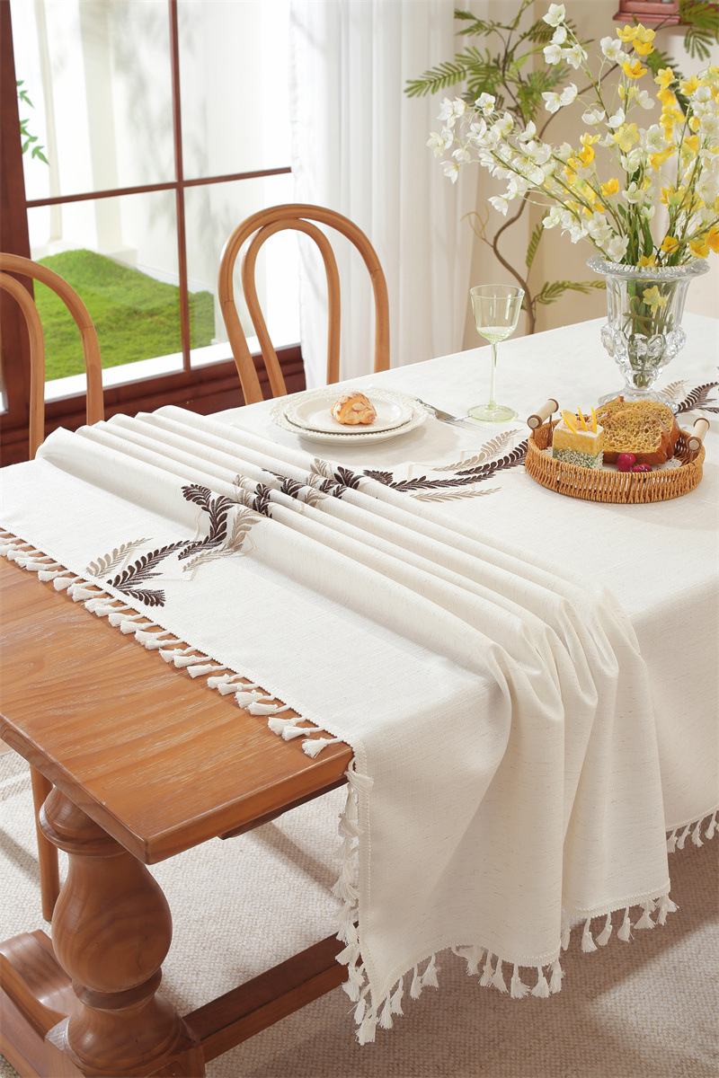 Tovaglia rettangolare da tavolino da caffè con nappe ricamate a foglie e fiori, spedizione diretta dal produttore._voghion.com