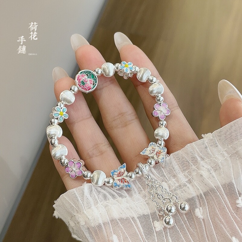 純銀 999.9 全国トレンド新中国風十二花神エナメル蝶キャッツアイシルバーブレスレットブレスレットエスニックスタイルギフト|undefined