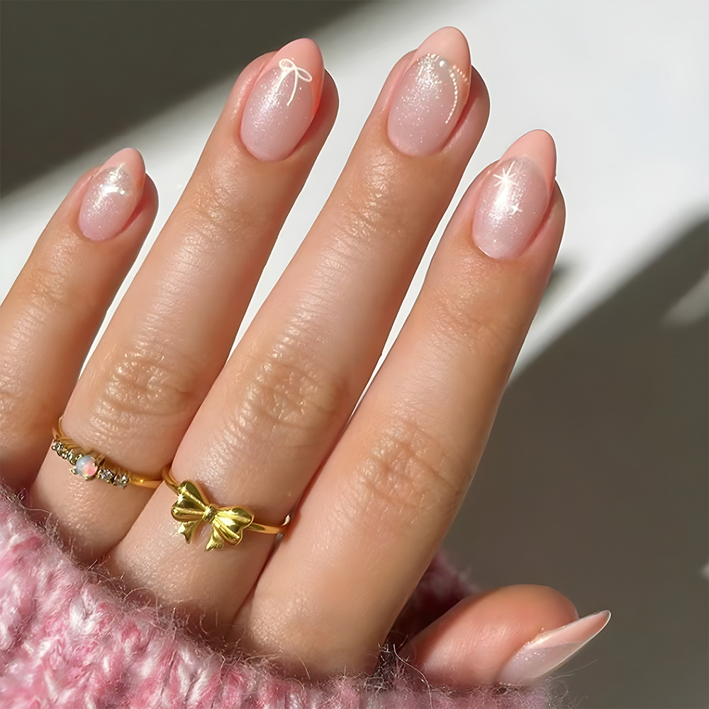 30 piezas de uñas cortas de venta caliente, lazo simple, uñas francesas, uñas europeas y americanas, uñas de diamantes puros image 1