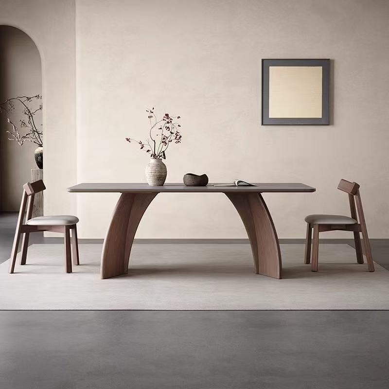 Mesa de comedor de tablero de roca de madera maciza nórdica para el hogar pequeño apartamento moderno y simple de alta gama rectangular combinación de mesa y silla