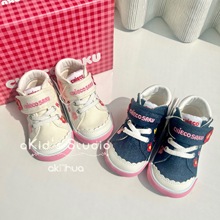 日单外贸童鞋 miki绮绘兔二段花朵刺绣魔术贴帆布鞋橡胶底硫化鞋