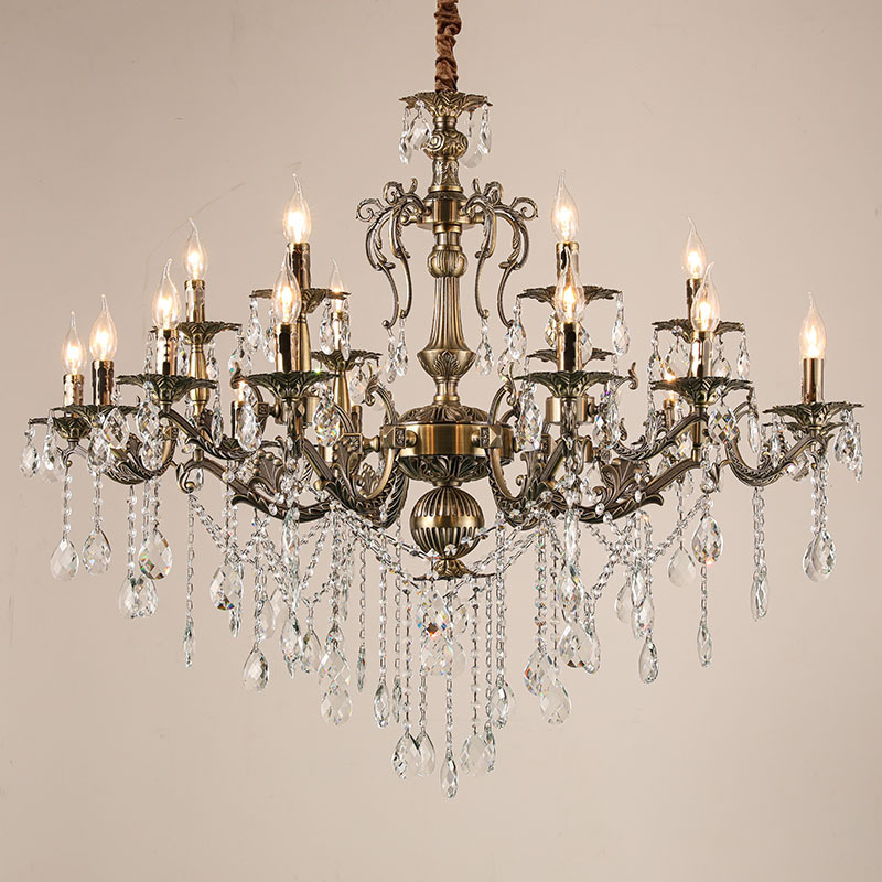 欧式餐厅水晶吊灯锌合金卧室客厅灯具复古铜色别墅酒店大厅装饰灯
