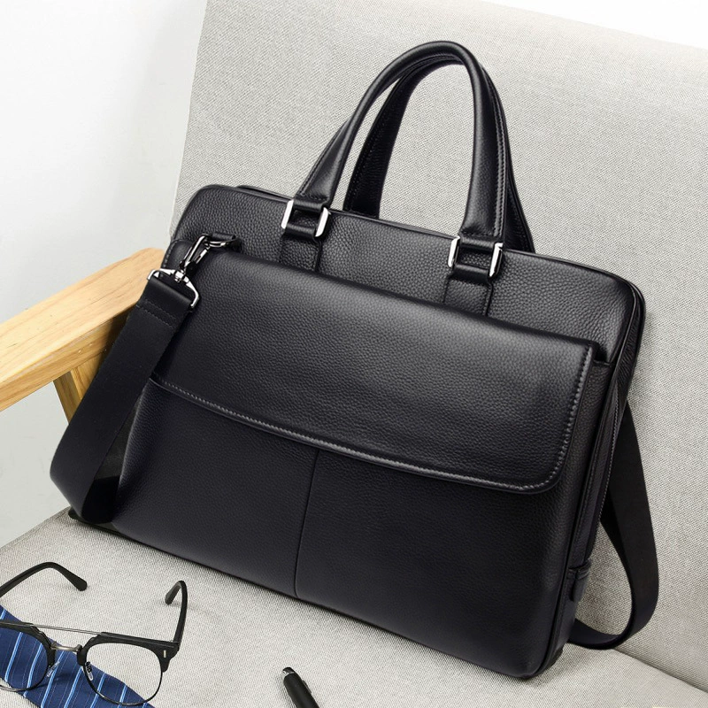 Capacious waterproof laptop for leisure, bag, business version, high-end, genuine leather