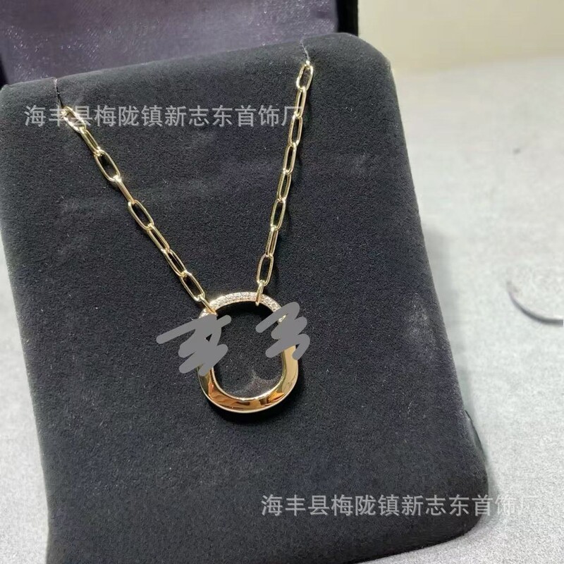 新款mini锁头项链耳环厚镀金U形满钻半镶钻椭圆锁扣锁骨链饰品女|undefined