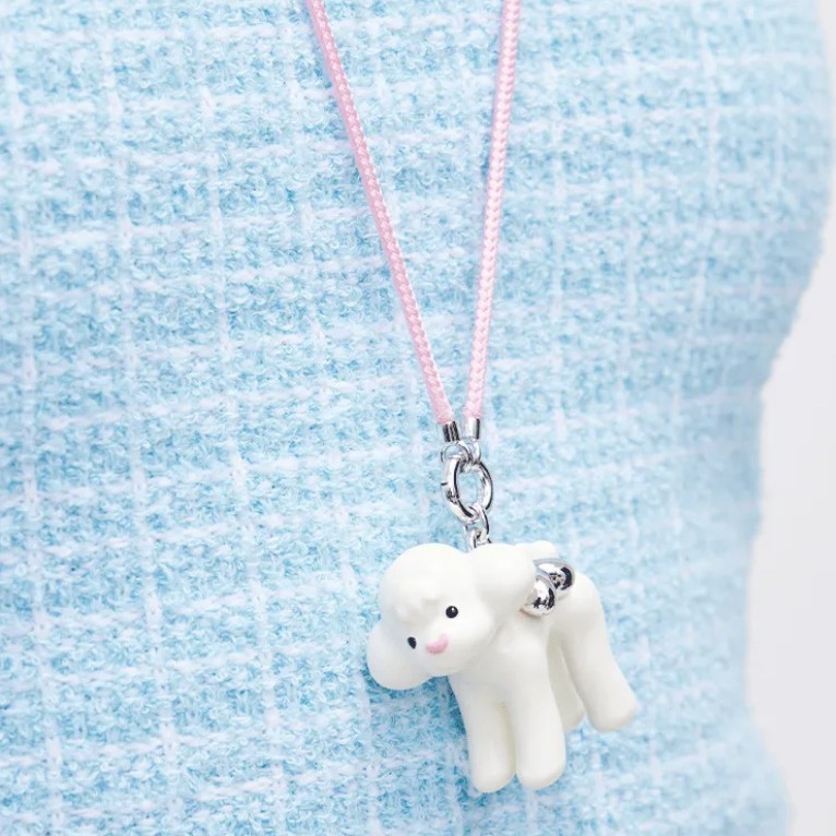 爱心泰迪狗狗长款项链毛衣链童趣奶白色泰迪粉色编绳链小众长项链