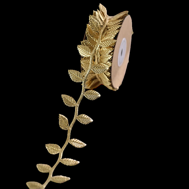 Nuevo estilo transfronterizo imitación cuero dorado plata hoja cinta flor caja de regalo hoja encaje embalaje cinturón decorativo