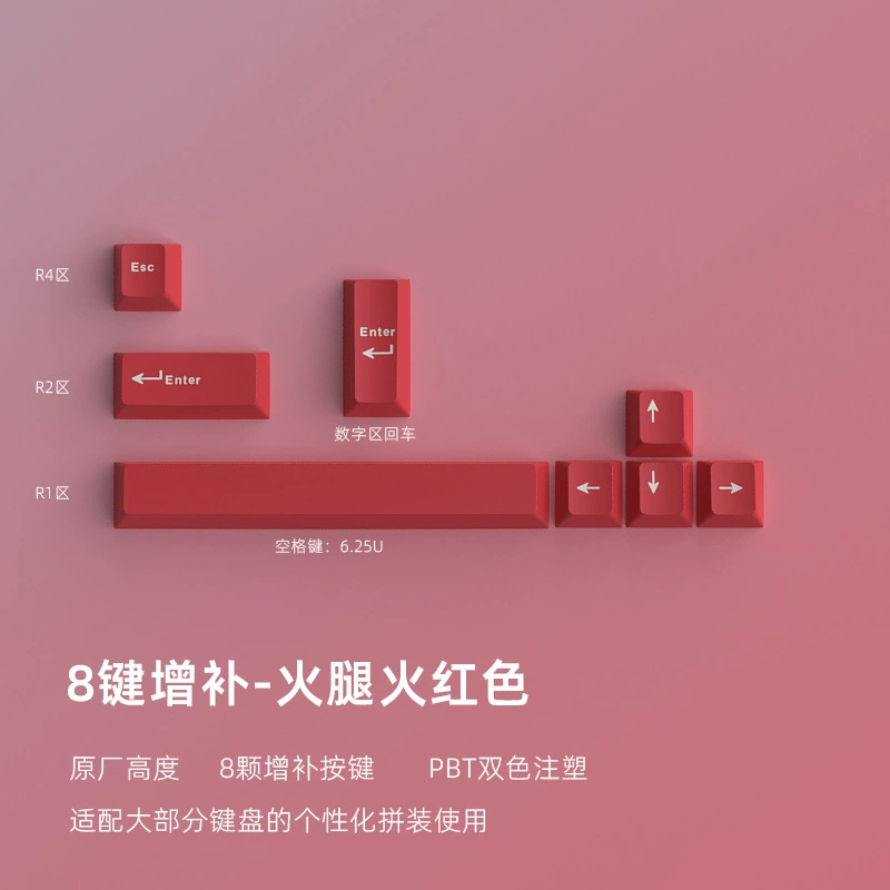 Оптовая продажа в наличии трансграничных красных колпачков для ключей Amazon Ham, 8 дополнительных клавиш, оригинальный профиль, PBT, двухкомпонентное литье под давлением