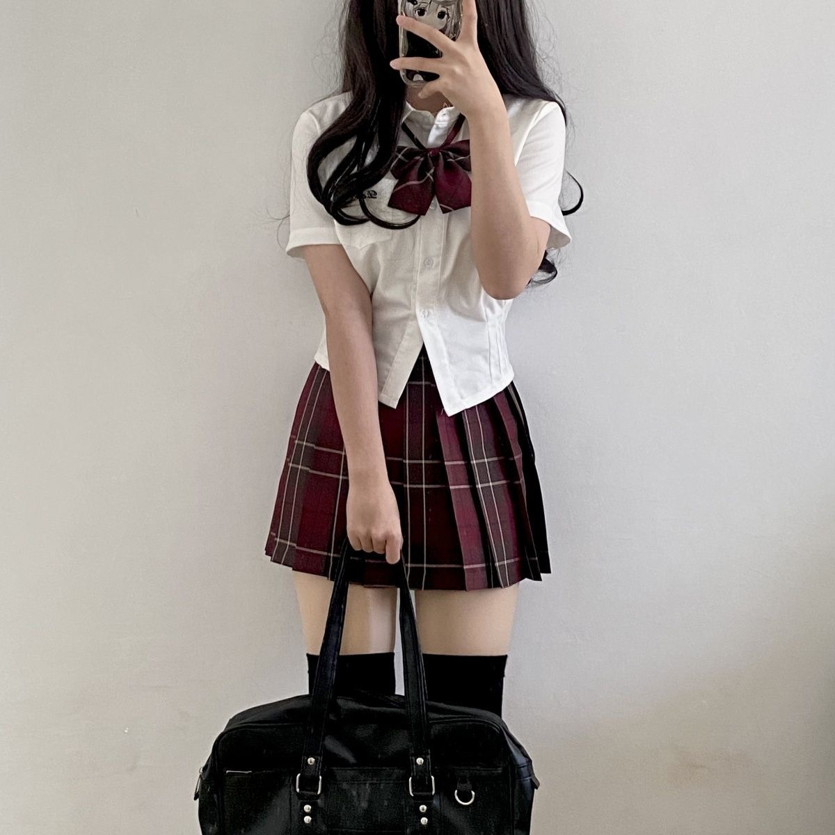 오리지널 JK 유니폼 여름 새로운 스파이스 걸스 슬림 핏 슬림 핏 올 매치 타이트 허리 셔츠 베고니아 레드 페어 스커트 칼리지 스타일