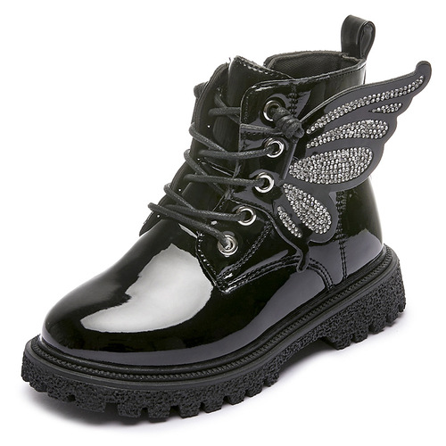  new autumn and winter children's fashion boots girls boots butterfly wing leather boots boys short boots student high boots