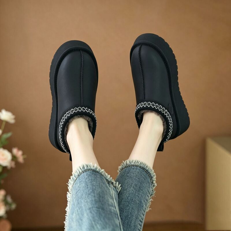 Cross-Border Tazz Ethnic Style Thick-Soled Snow Boots for Women, Low-Cut Leather and Fur Integrated, Fleece-Lined, Warm Slippers, Waterproof Smooth Leather Cross-Border Tazz Ethnic Style Thick-Soled Snow Boots for Women, Low-Cut Leather and Fur Integrated, Fleece-Lined, Warm Slippers, Waterproof Smooth Leather