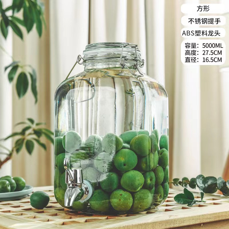 Botella de vidrio de remojo de licor, botella de remojo de licor de ciruela verde, botella de cerveza, botella de cierre de vidrio con mango de grifo