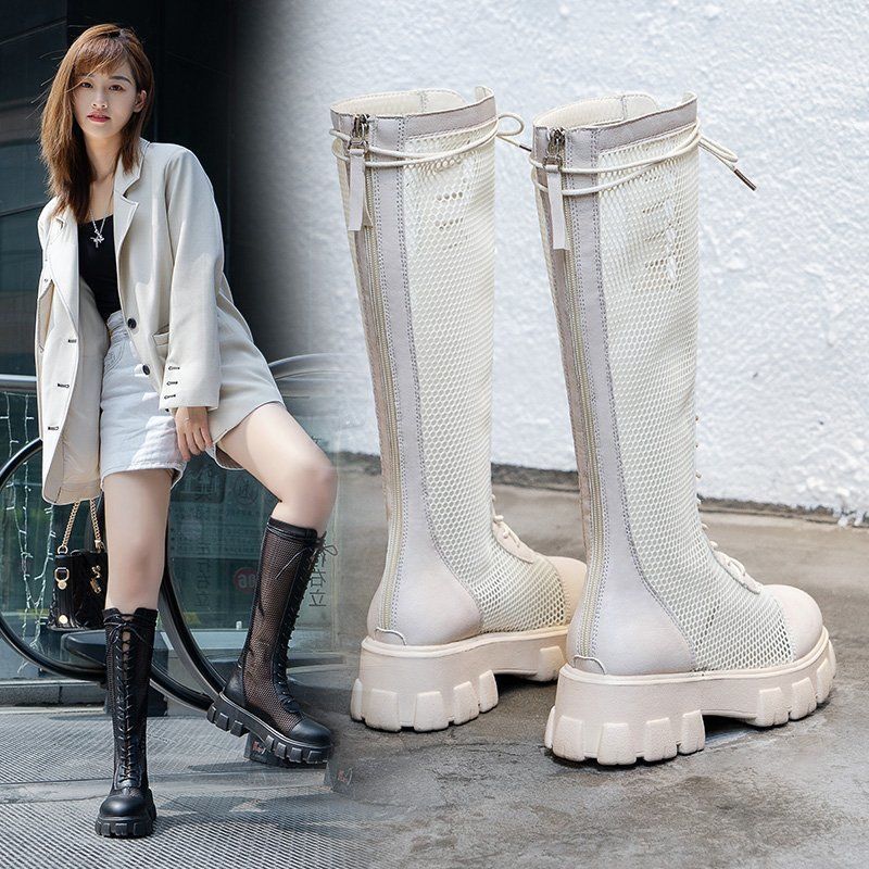 2024 neue große runde, dicke Bein-, Fetthohlnetzstiefel, Sommer-Plus-Size-Damenschuhe 41-43, Internet berühmt, aber Knie_voghion.com