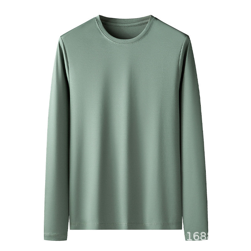 De alta gama de productos genuinos de algodón Pima de caballo cuello redondo de manga larga Camiseta de algodón puro color sólido de manga larga pullover hombres y mujeres camisa de fondo