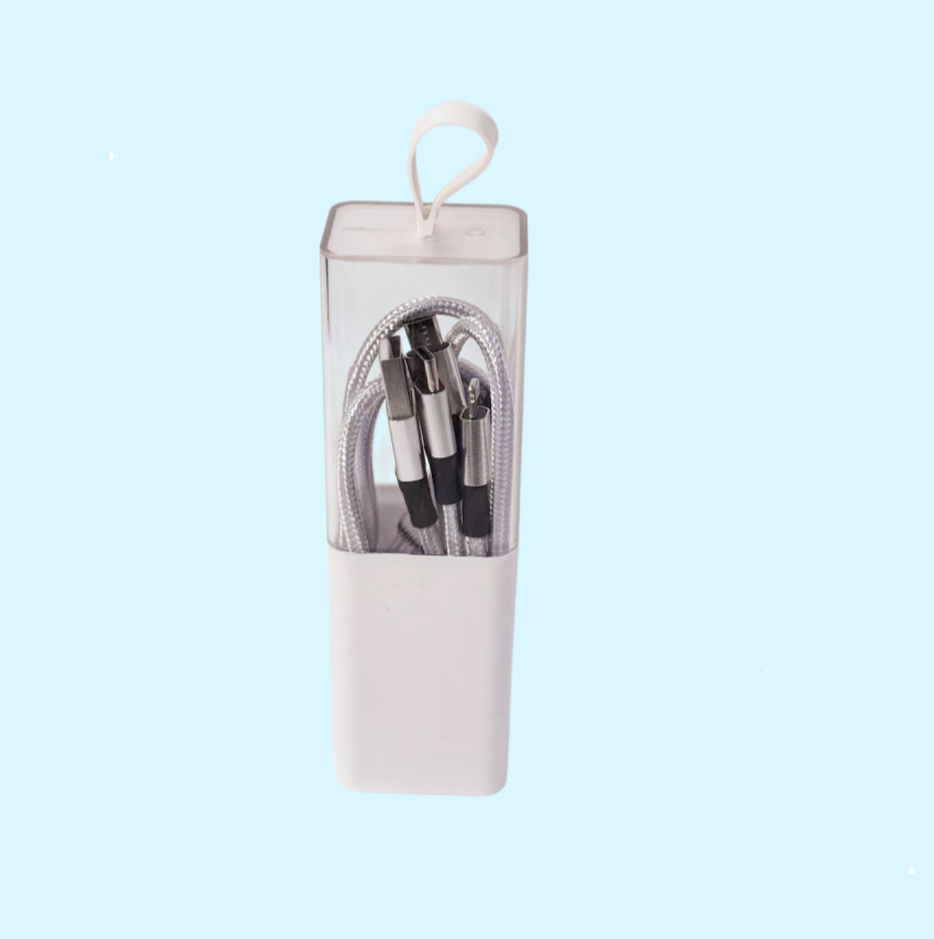 1,2 m uno a tres cable de datos tejido cápsula embalaje de regalo cable de carga tubo transparente pequeño lote logotipo de pantalla de seda image 10