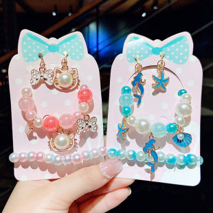 Factory direct supply simple color beaded cute children's bracelet sweet girl earrings bracelet jewelry four-piece set