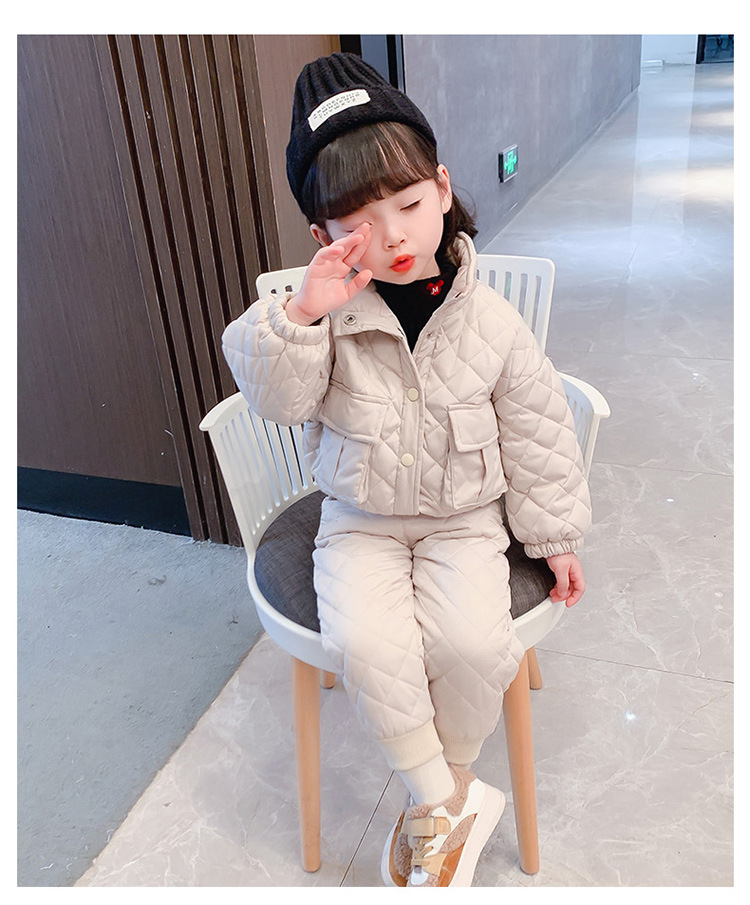 Girls' casual set for primary and secondary school children's winter insulation cotton jacket_voghion.com