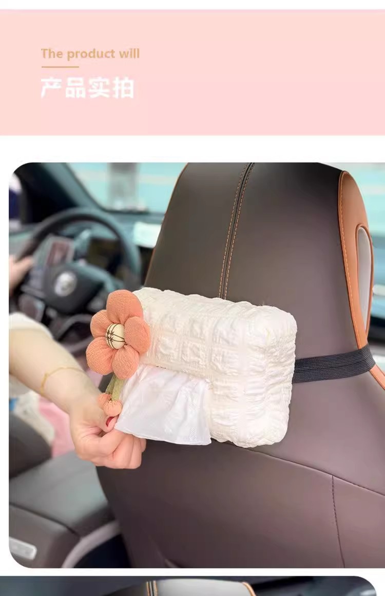 Car Tissue Box, Car Tissue Box, Armrest Box, Sun Visor, Seat Hanging, Cute and Simple for Girls
