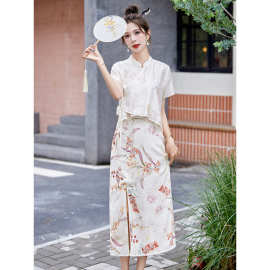 时尚套装2024夏新款女新中式国小立领衬衣+半身裙两件套裙 HM5320