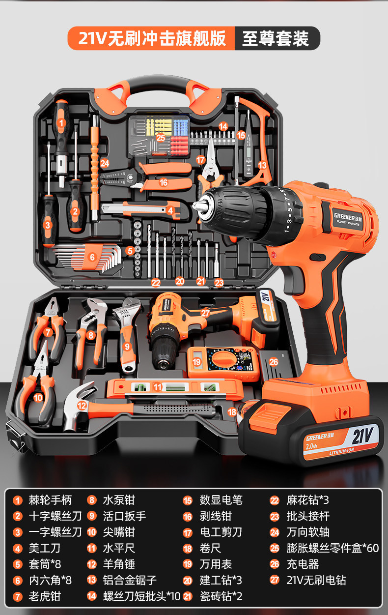 Green Forest Tool Set: Household Tool Box, Multi-Functional Hardware Repair Kit, Complete Home Electrician Set, Car-Mounted Combination