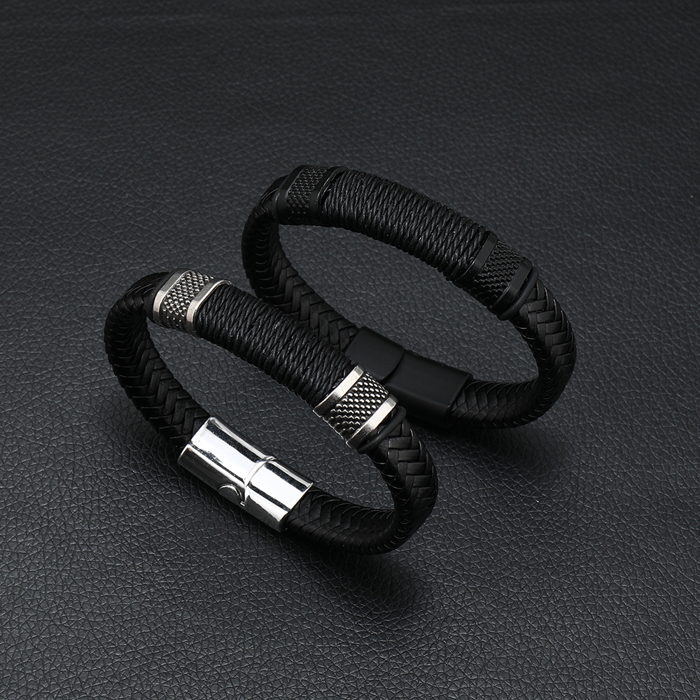 25g Weight Retro Solid Color Pu Leather Alloy Men's Bracelets Men Cord & Leather Bracelets