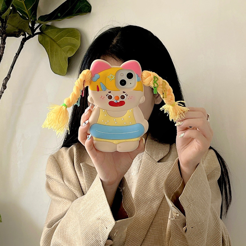 Cartoon yellow braid swimming ring for girls iPhone15 Apple 12 suitable for 13/14pro max phone case cover 11