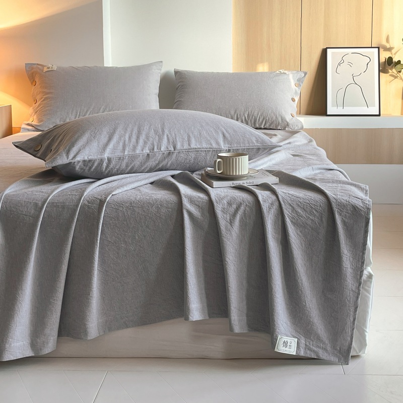 Una sábana de algodón lavado de algodón puro de una sola pieza 100 algodón engrosado Funda de almohada para dormitorio individual Juego de tres piezas 3 Four Seasons Universal