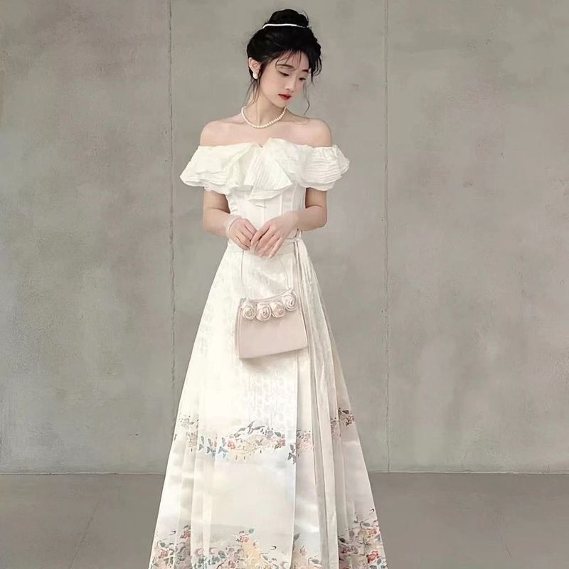 新しい中国風の馬面スカートスーツ、ワンショルダー、薄い、毎日改良された、超妖精、エレガントでスリムな漢服|undefined