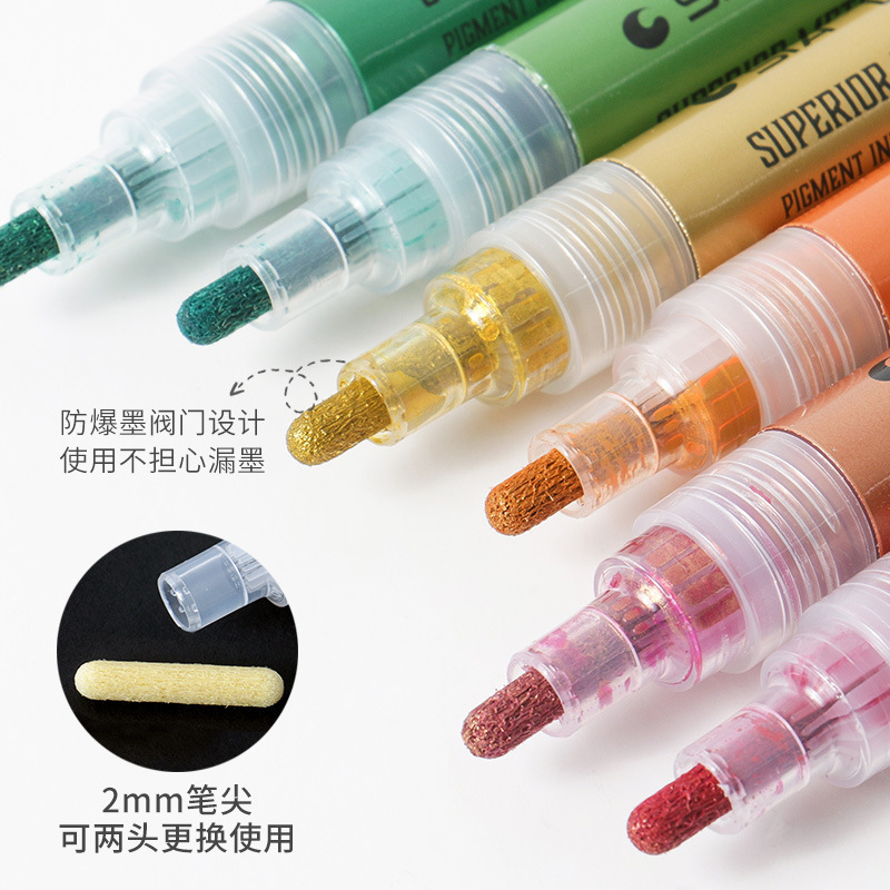 STA 1002 Super Gold marcador acrílico a base de agua de metal pluma de pintura impermeable pintado a mano pluma de firma destacada