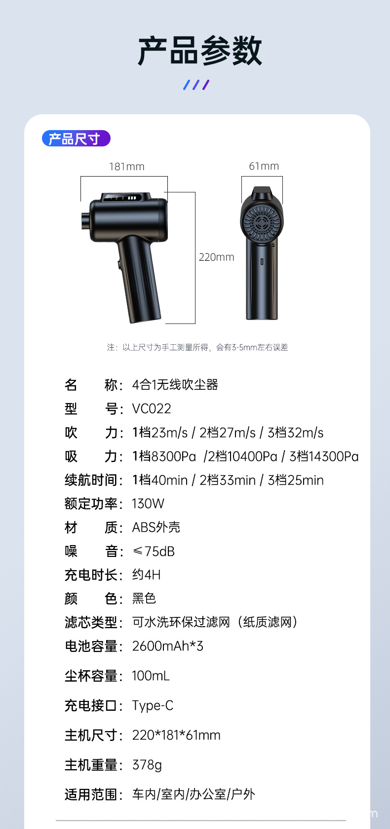New Model of Brushless Vacuum Cleaner with Blowing, Suction, and Charging Functions, Portable Handheld Wireless Vacuum Cleaner for Home and Car Use