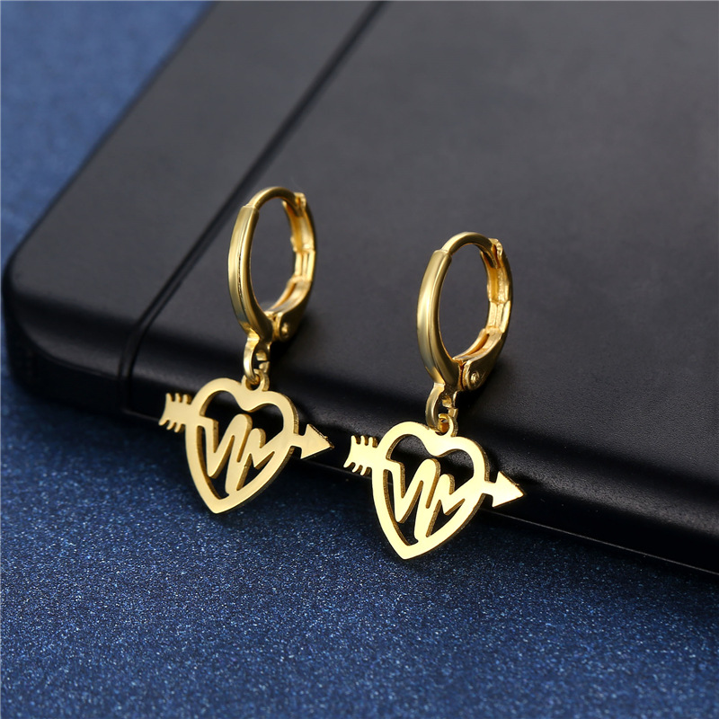 New Products Jewelry One Arrow Pierced Ear Buckle Stainless Steel Geometric Love Earrings display picture 2