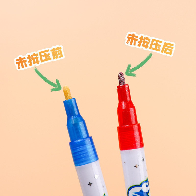 Doble línea de contorno pluma mano cuenta marca pluma Flash pluma marcador de metal oferta especial 12 traje de color plata Fondo pluma fluorescente