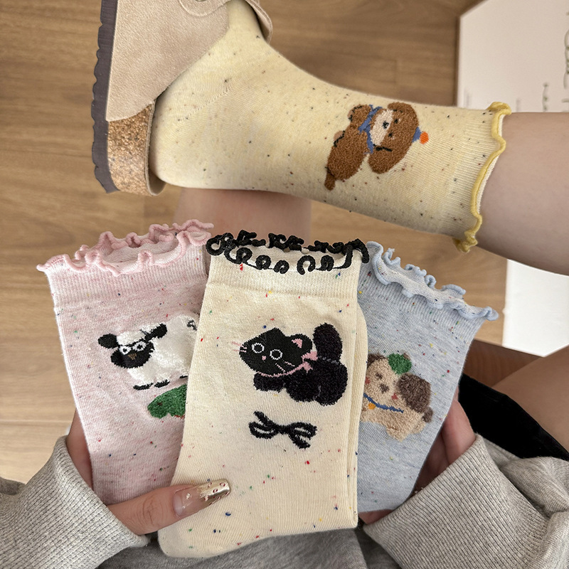 Spring and Summer Cartoon Socks Children Korean-style Small Animal Ear Mid-section Socks Ins Cute Point Yarn Stacked Socks Cotton Socks