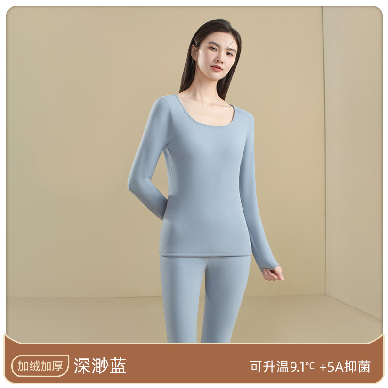 Ropa interior térmica de las mujeres de terciopelo forrado de lana gruesa camisa de fondo sin costura calefacción súper gruesa polar ropa de otoño pantalones largos traje de invierno
