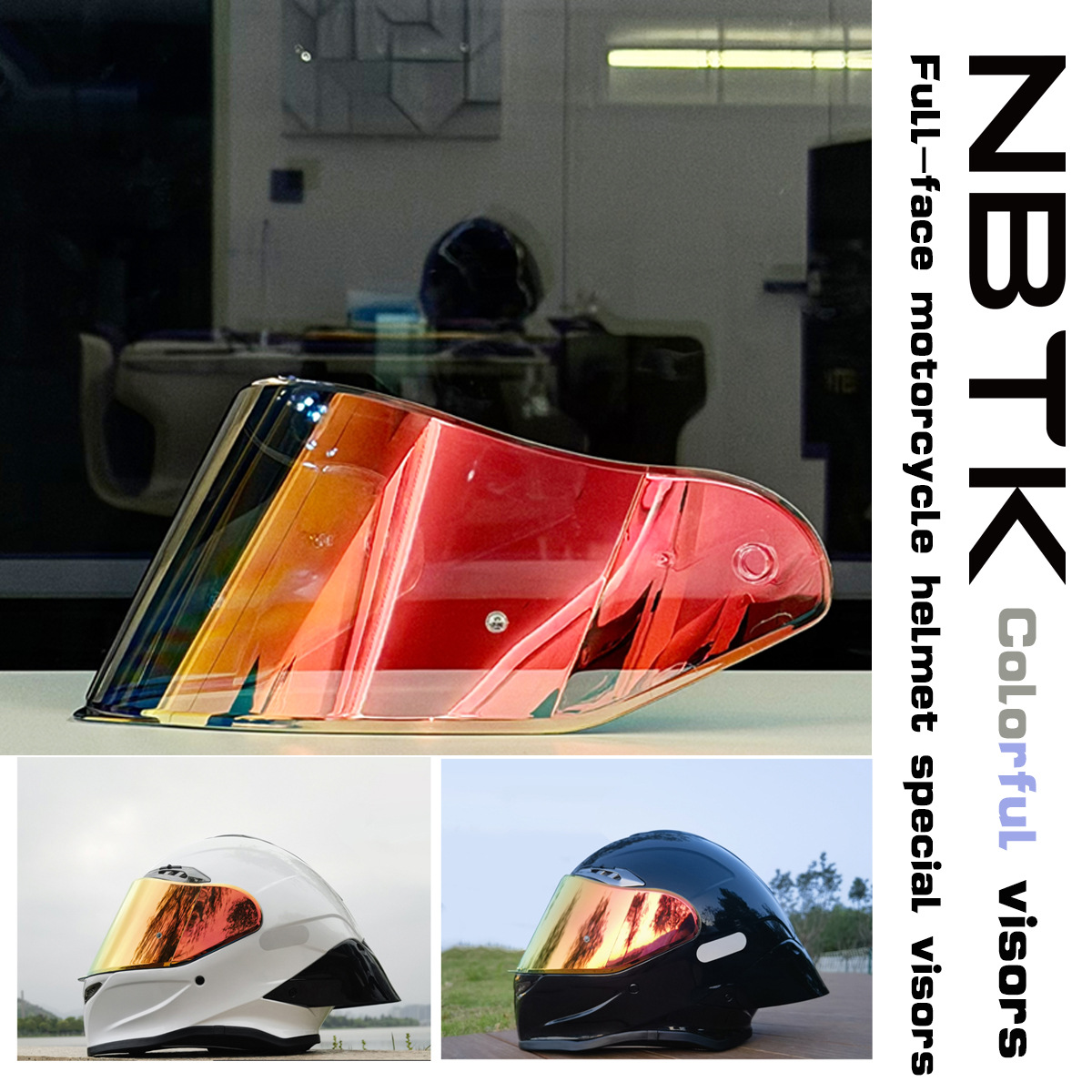Ghost Face Helmet Lens Helmet Sun Visor Electroplated Aurora Goggles Lens Day and Night Universal Full-Face Helmet Dual Lens Motorcycle