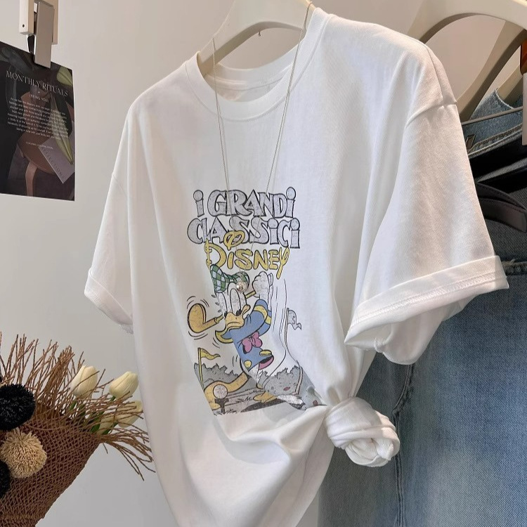 2025 Summer Cartoon Golf Donald Duck Printed Short-sleeved T-shirt Women's Loose Slimming Casual Half-sleeved Top tee