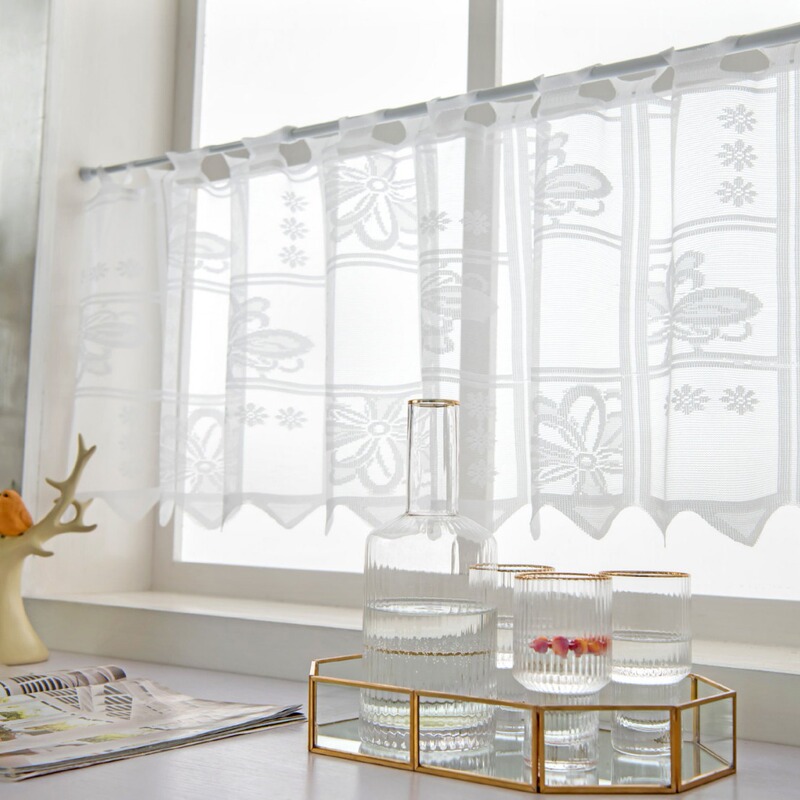 [Customized with Samples] Casual Kitchen Curtain Coffee Curtain White Lace Small Fresh Finished Product Rod Small Curtain Half Curtain