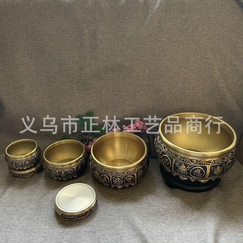 黄铜聚宝盆招财摆件 家居办公室装饰工艺品大小号铜缸摆件批发