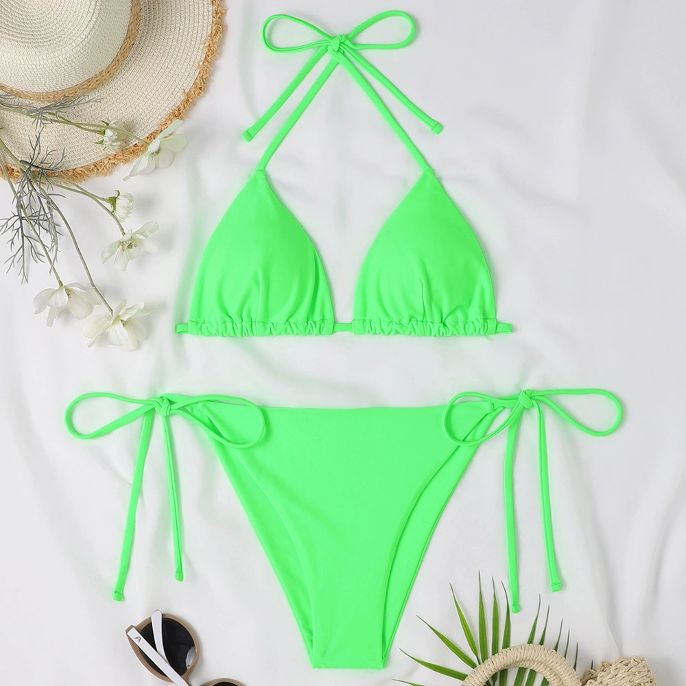Women's Nylon Bikini Set, Split Top with Cups, Backless Tie, Sizes XS–XL