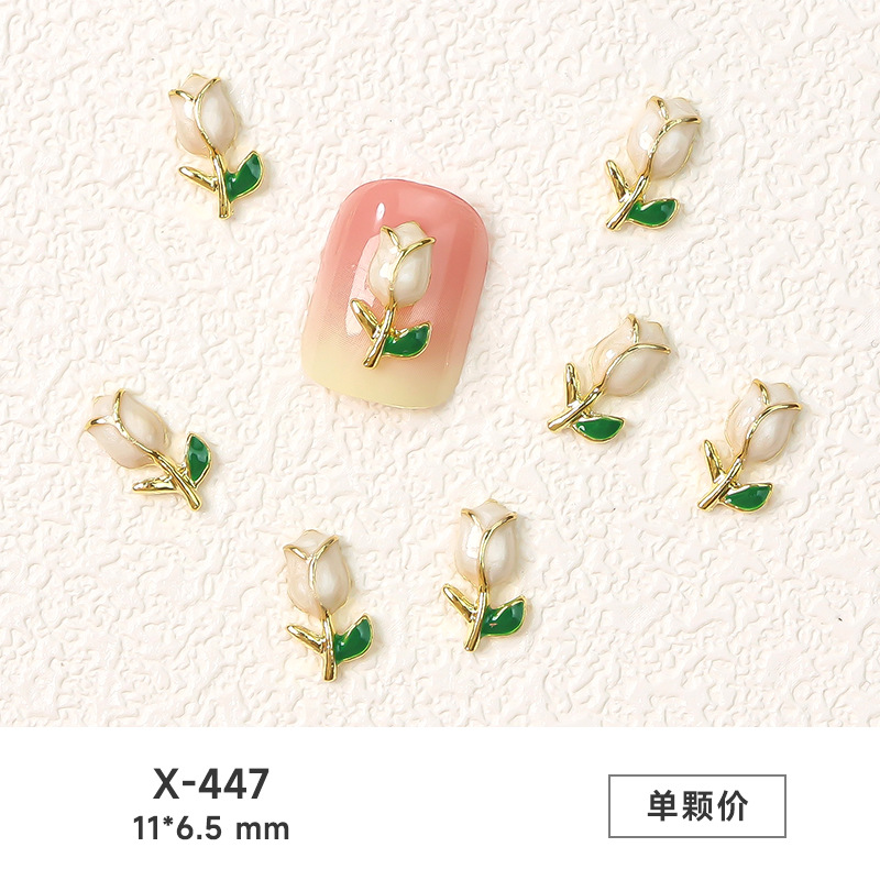 Popular arte del clavo tulipán joyería en línea celebridad aceite goteo flor Rosa nueva luz de lujo de aleación de metal decoración de uñas