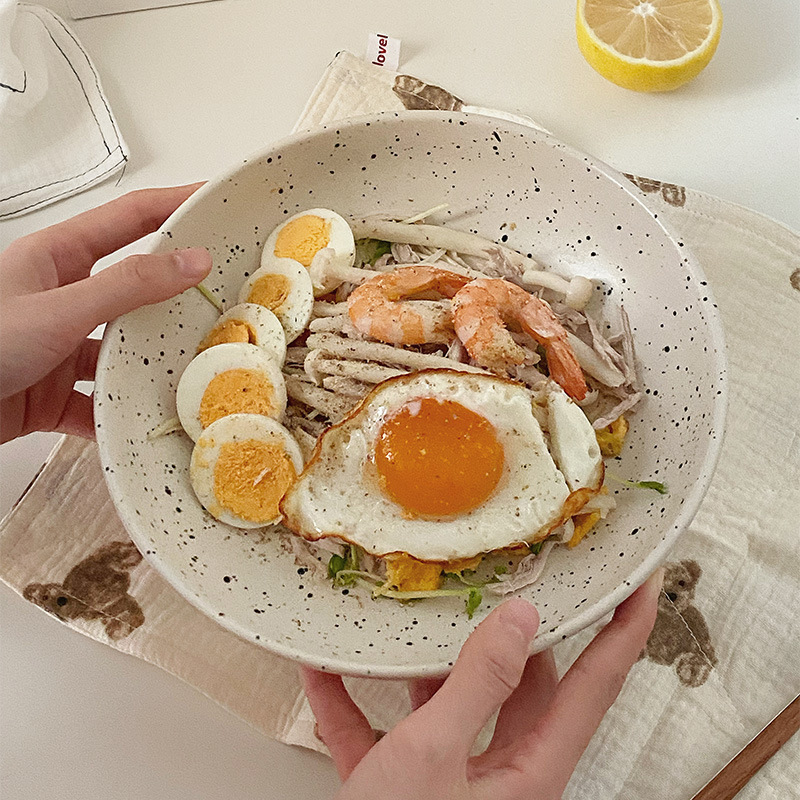 *ムーニー* ごまドットスプラッシュインクスーププレート サラダプレート 一人用 サラダ 家庭用食器 深皿 野菜ボウル 和風軽食|undefined