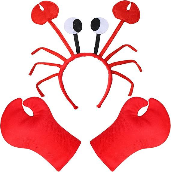 2026 New Style Crab Claws, Lobster Headband, Gloves, Red Performance Set, Halloween Costume, Amazon Cross-Border