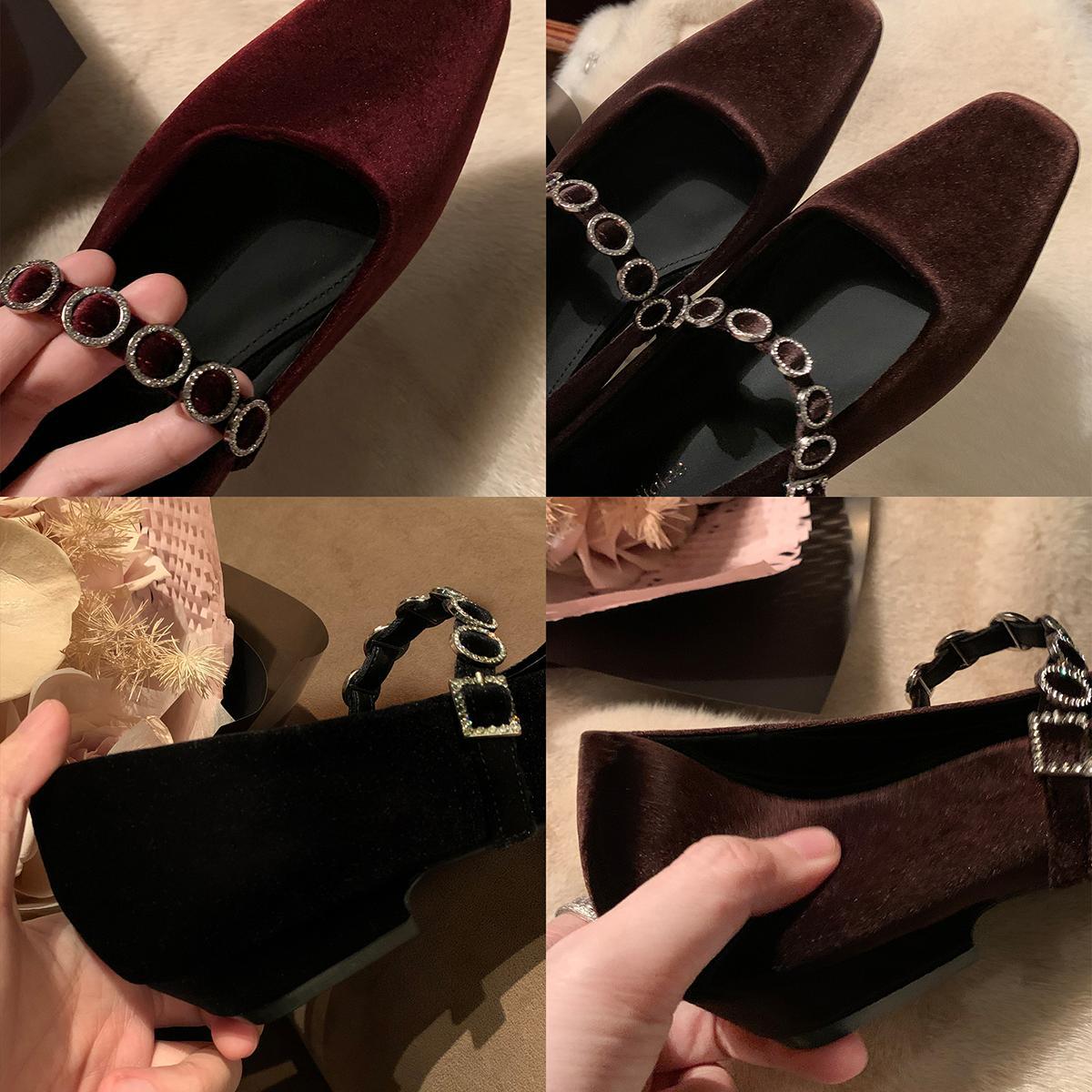 Versión de piel de oveja ~ Grape Madre estilo francés cuadrado superficial tacones altos con tacones bajos zapatos de zapatos Mary Jane para mujeres