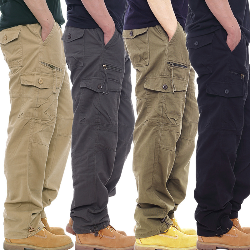 2025 foreign trade single overalls men's casual pants elastic waist large size pants multi-pocket loose pants construction site pants